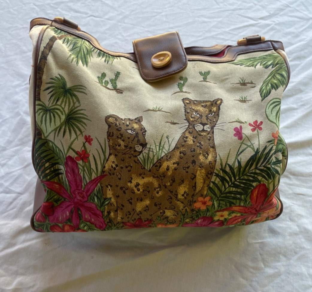WOMENS CHEETAH PRINT JUNGLE THEMED PRINT CANVAS TOTE ST204