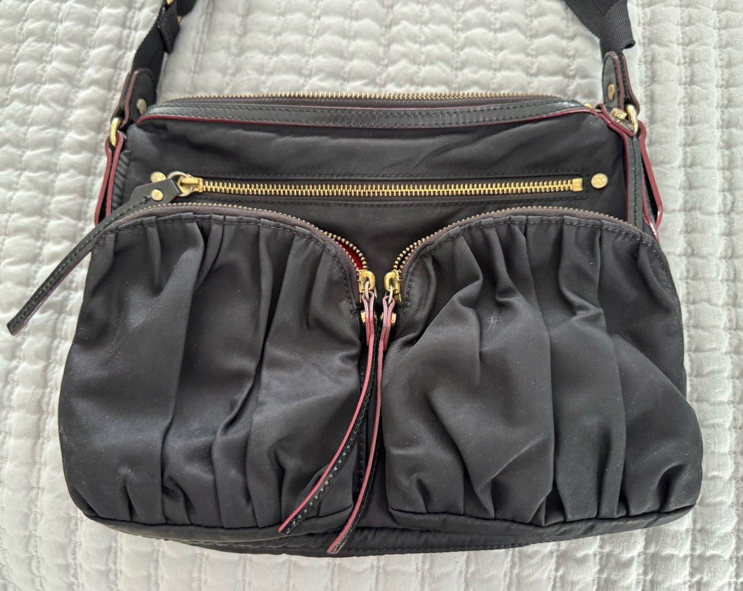 MZ Wallace Women’s Paige Black Nylon Leather Trim Crossbody/Shoulder Bag EUC