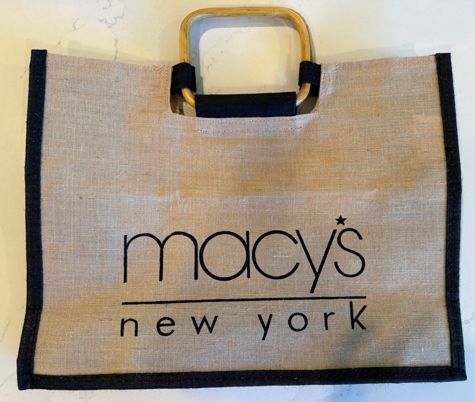 MACY’S New York Canvas Shopping Bag Bamboo Handles 12” x 16” – NWOT