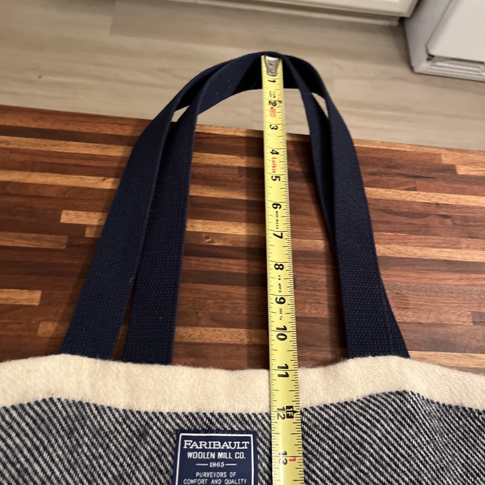 Faribault Woolen Mill Co. Strip Navy Red Cream Unstructured Wool Shoulder Tote