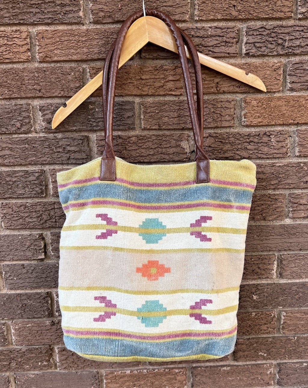 Handwoven Saddleblanket tapestry tote bag southwestern geometric pattern