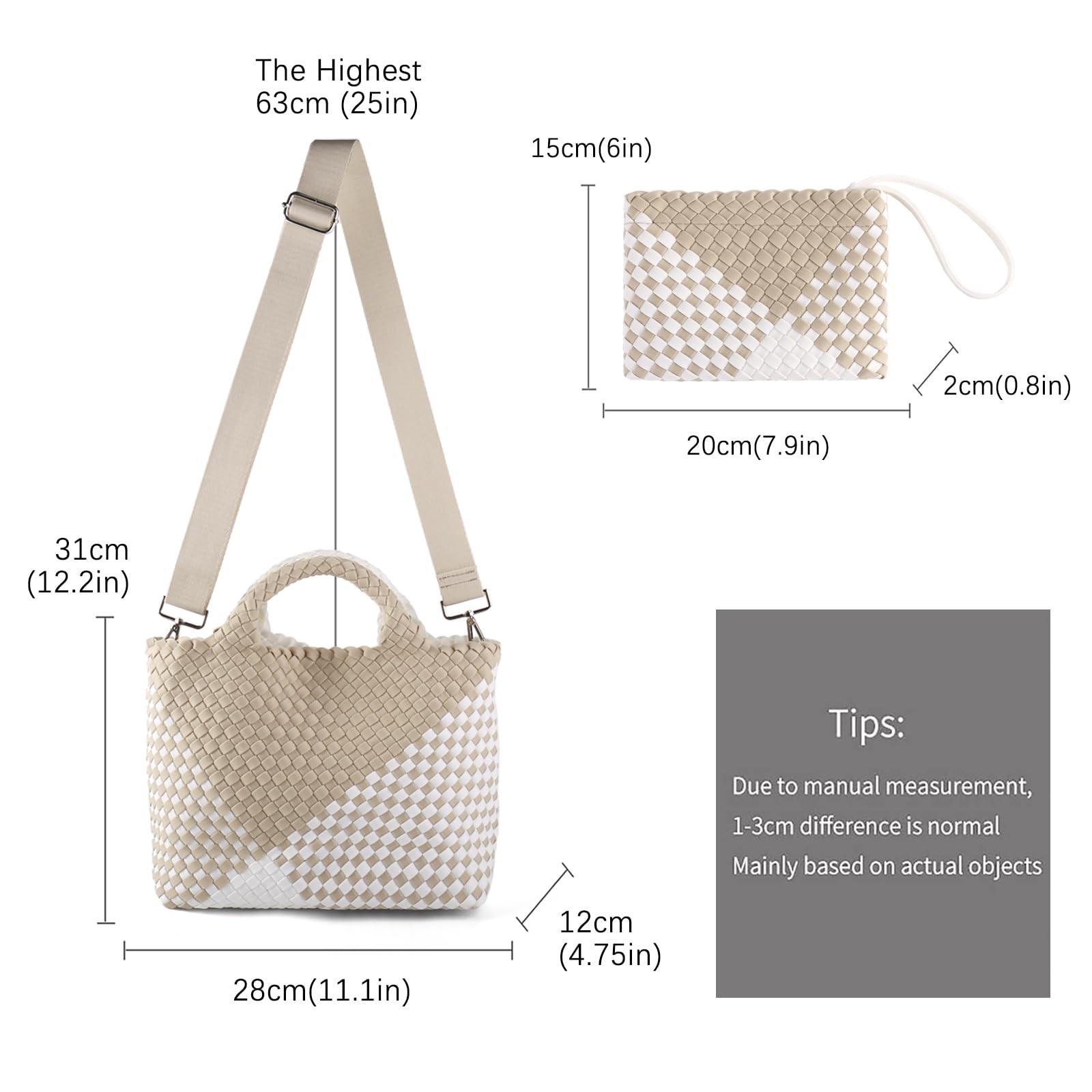 LIKEBAG Neoprene Woven Tote Bag Summer Beach Handbag Purse 11.1×12.2×4.75in