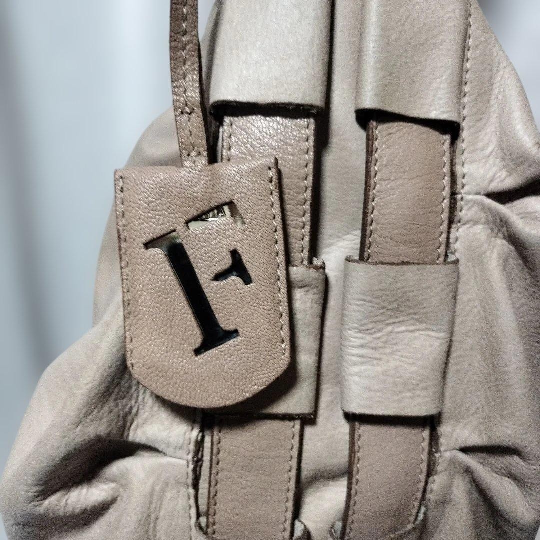 FURLA Genuine Leather Shoulder Bag Beige Soft Pouch Vintage Authentic