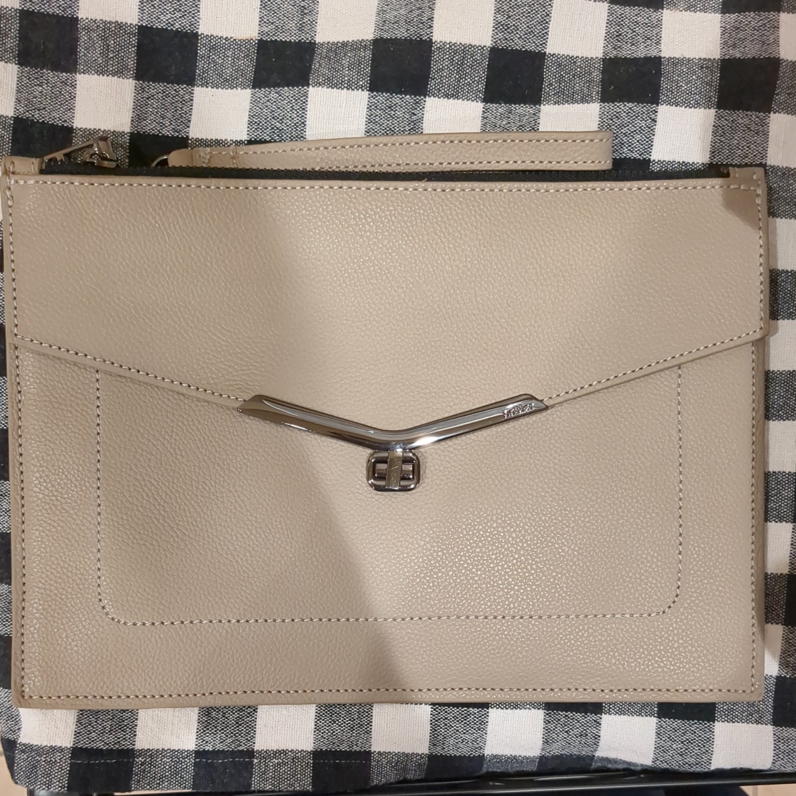 NEW BOTKIER NEW YORK LEATHER CLUTCH GRAY/BEIGE