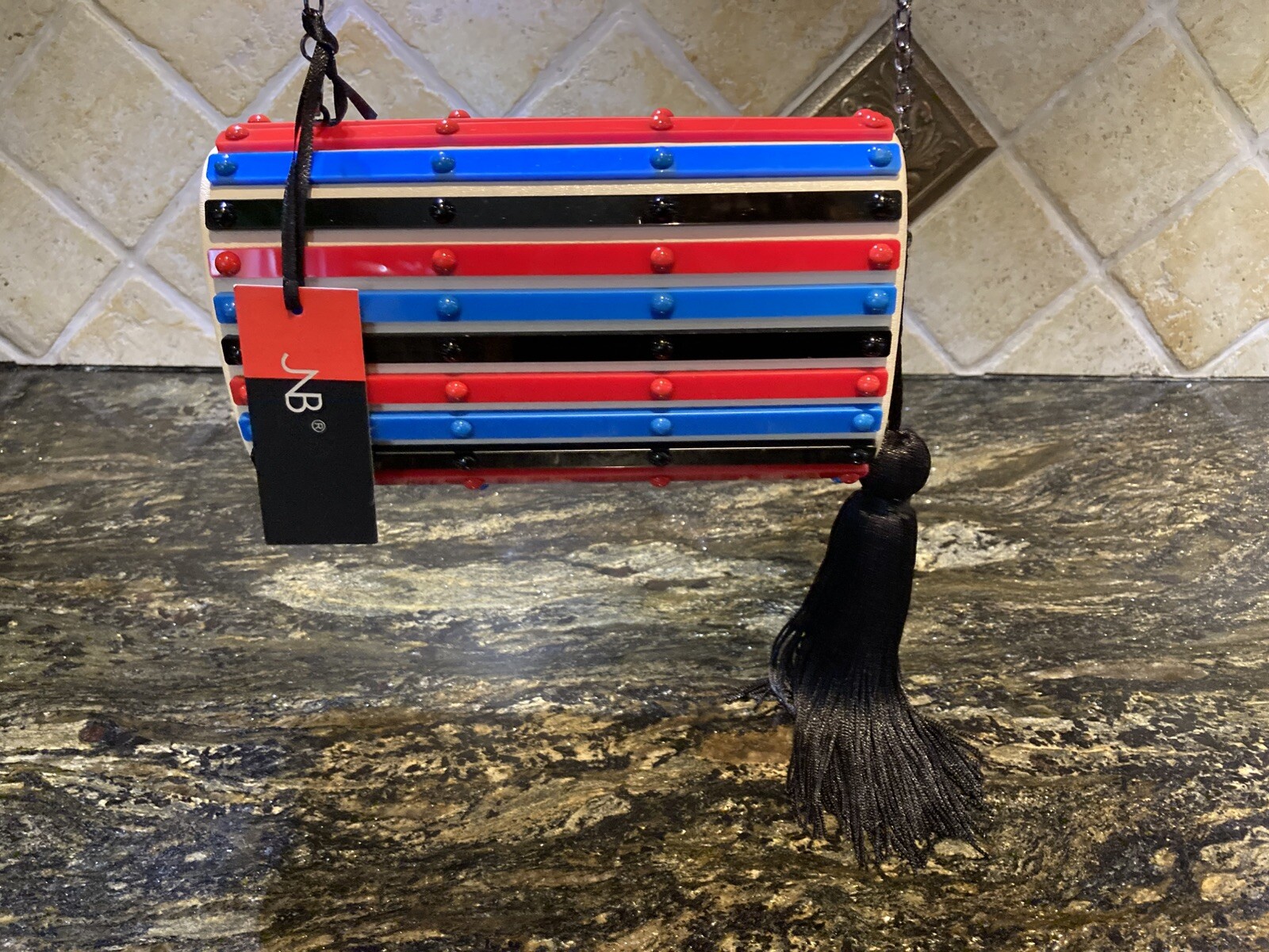 Unique NWT JNB Modern Lucite Barrel Crossbody Clutch Purse Red Blue Black!