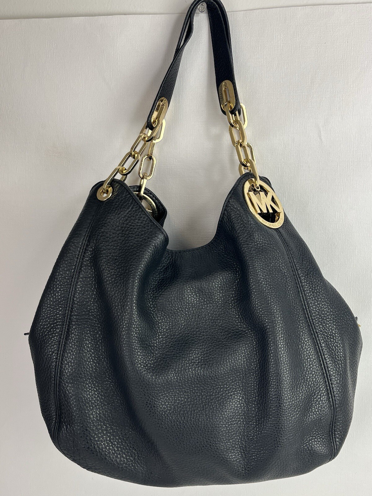 14x11x5 Leather Michael Kors Gulton Hand Bag Black PURSE Gold Details