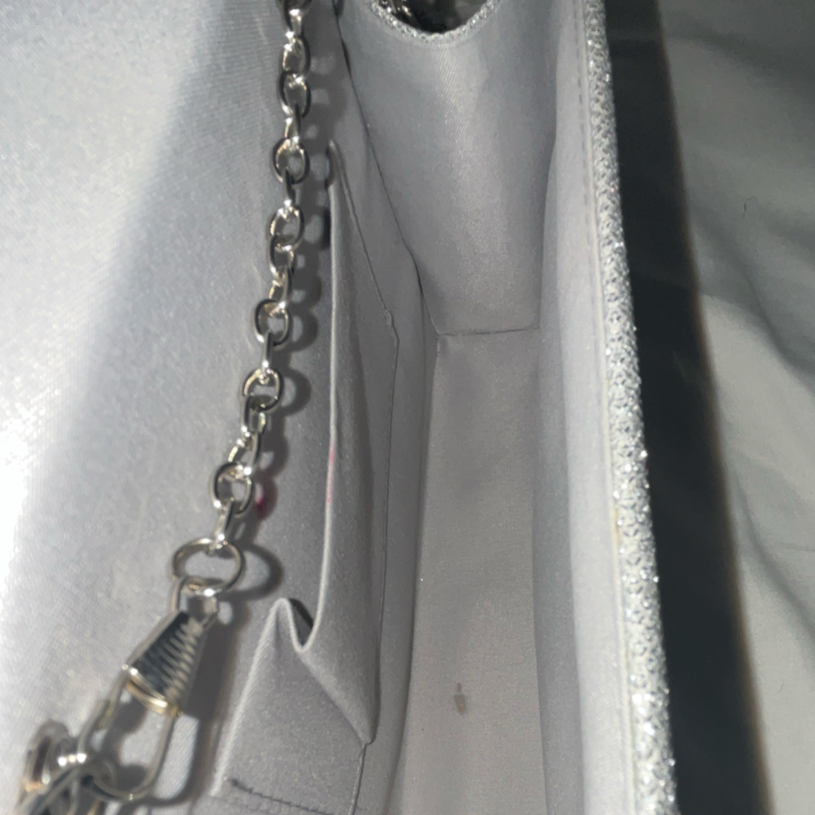 Silver Glitter Shoulder Bag Silver Hardware Chain Strap Metallic Party Formal