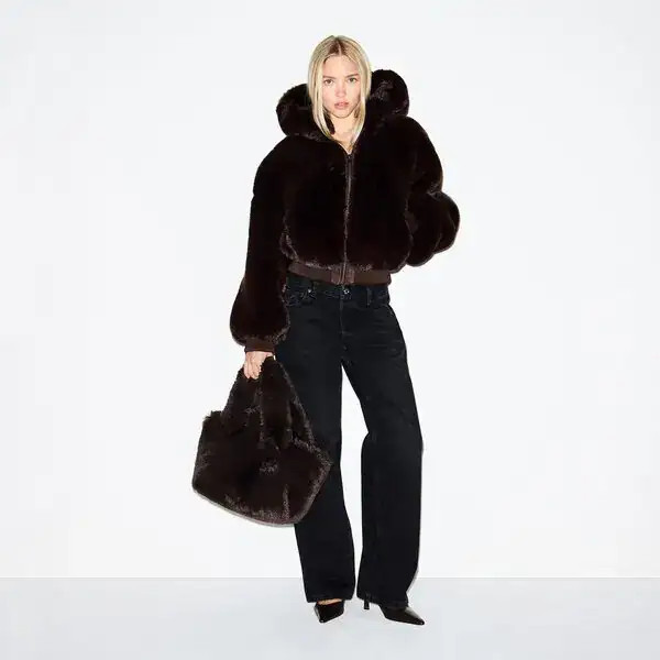 BRAND NEW (NWT) SKIMS Faux Fur Mini Tote Bag Espresso Brown