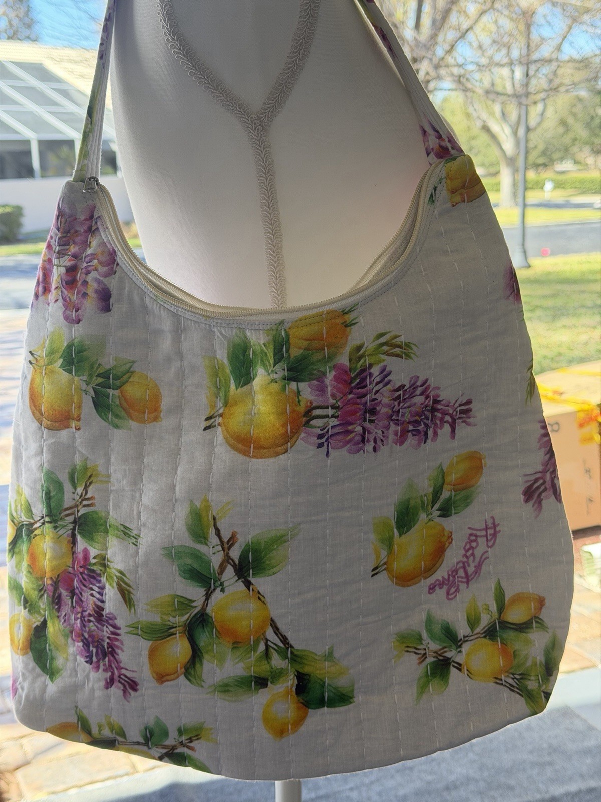 Antica Sartoria 2026 White Lemon Flowers 🌺 Hobo Bag Beach Bag Zipper