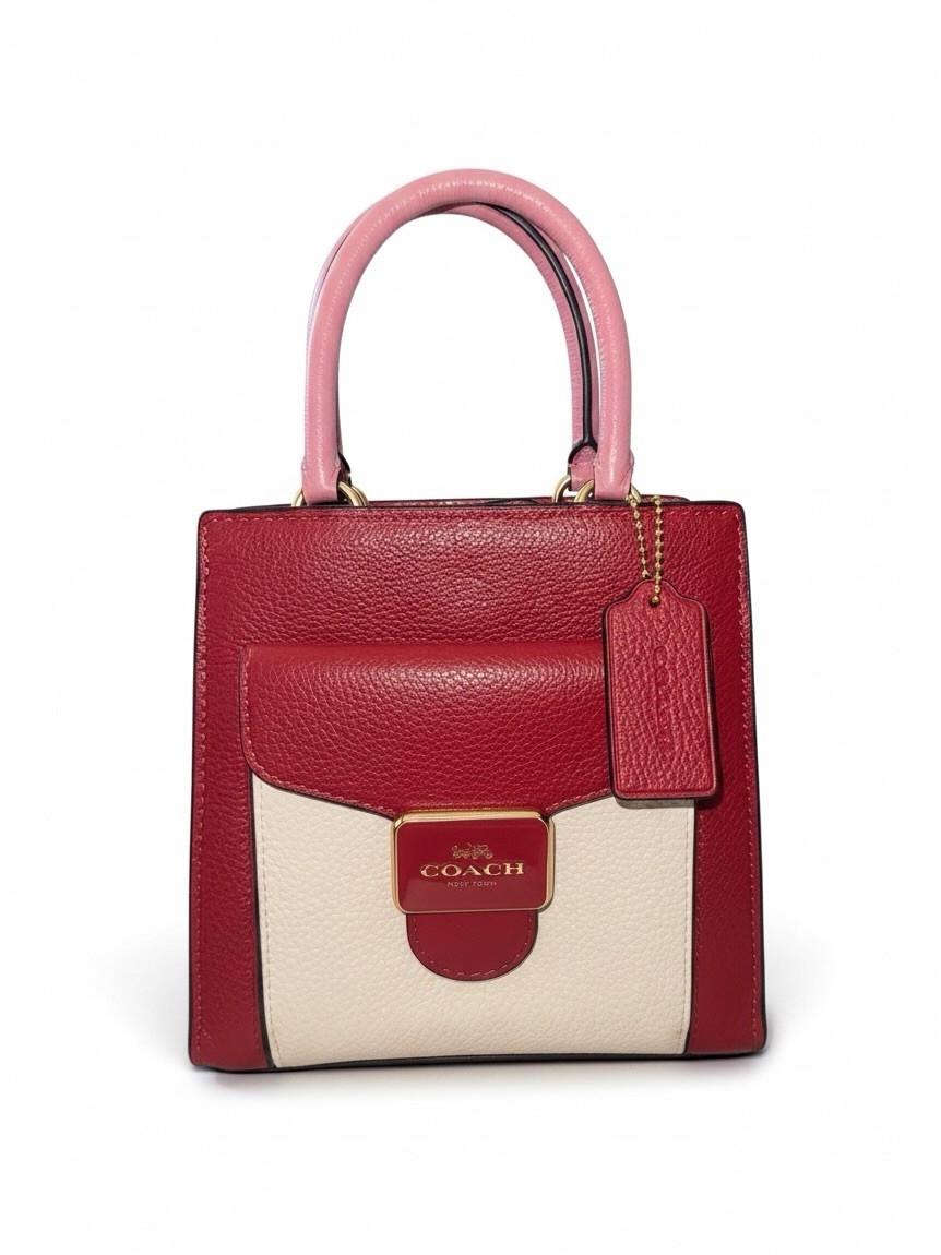 NWOT Coach Pepper Colorblock Leather Top Handle Crossbody Bag Red Pink White