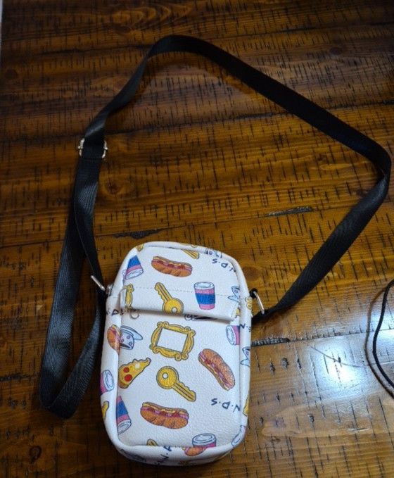 FRIENDS TV Series CROSSBODY BAG BUCKLE DOWN PURSE Allover Print Coffee Cups Keys