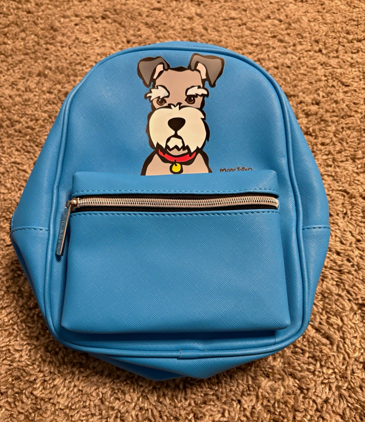 Marc Tetro Blue Dog Graphic Mini Backpack Zip Closure Striped Lining