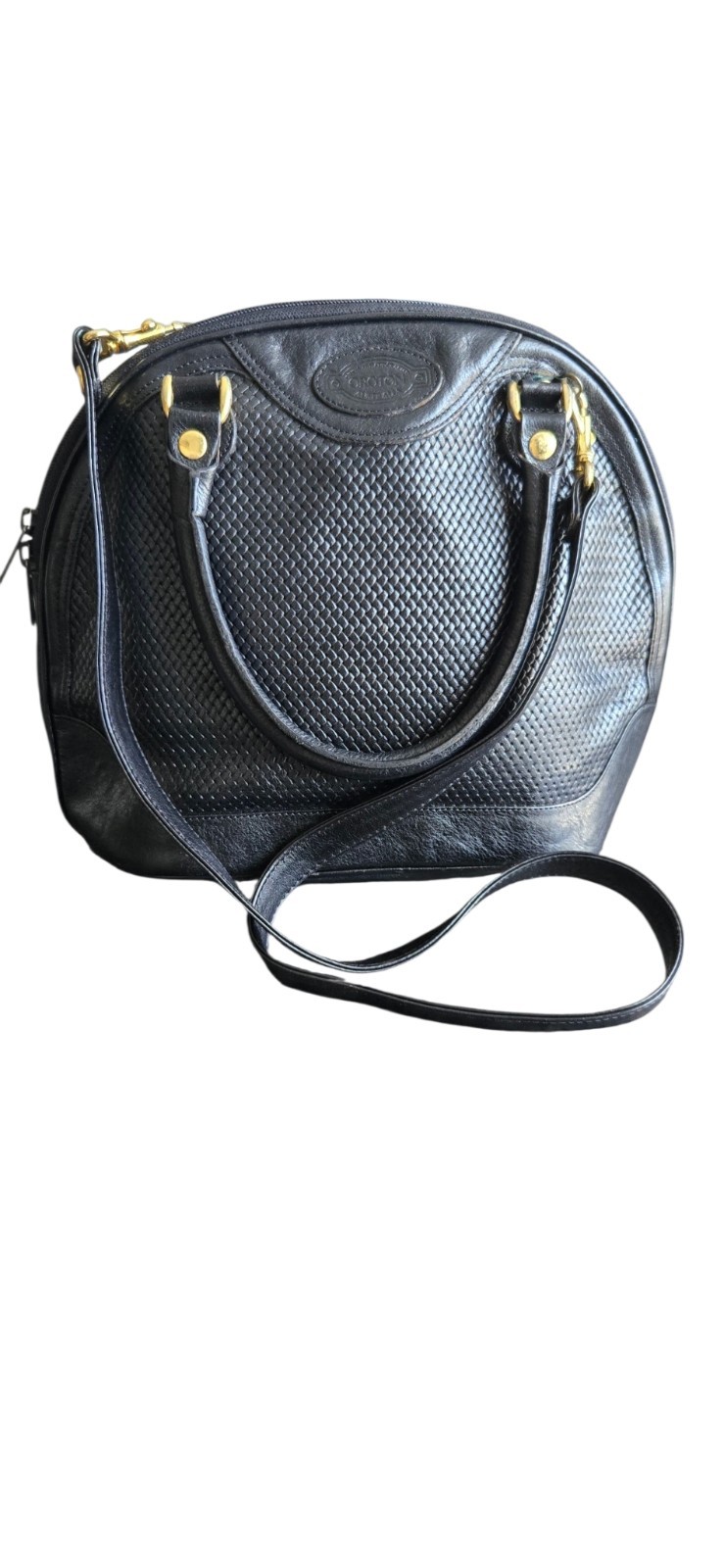 OROTON Australia Vintage Black Genuine Cowhide Leather Woven Crossbody Satchel B