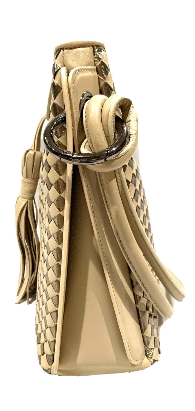5562-WOVEN LAMBSKIN LEATHER HANDBAG-Tan/Bronze