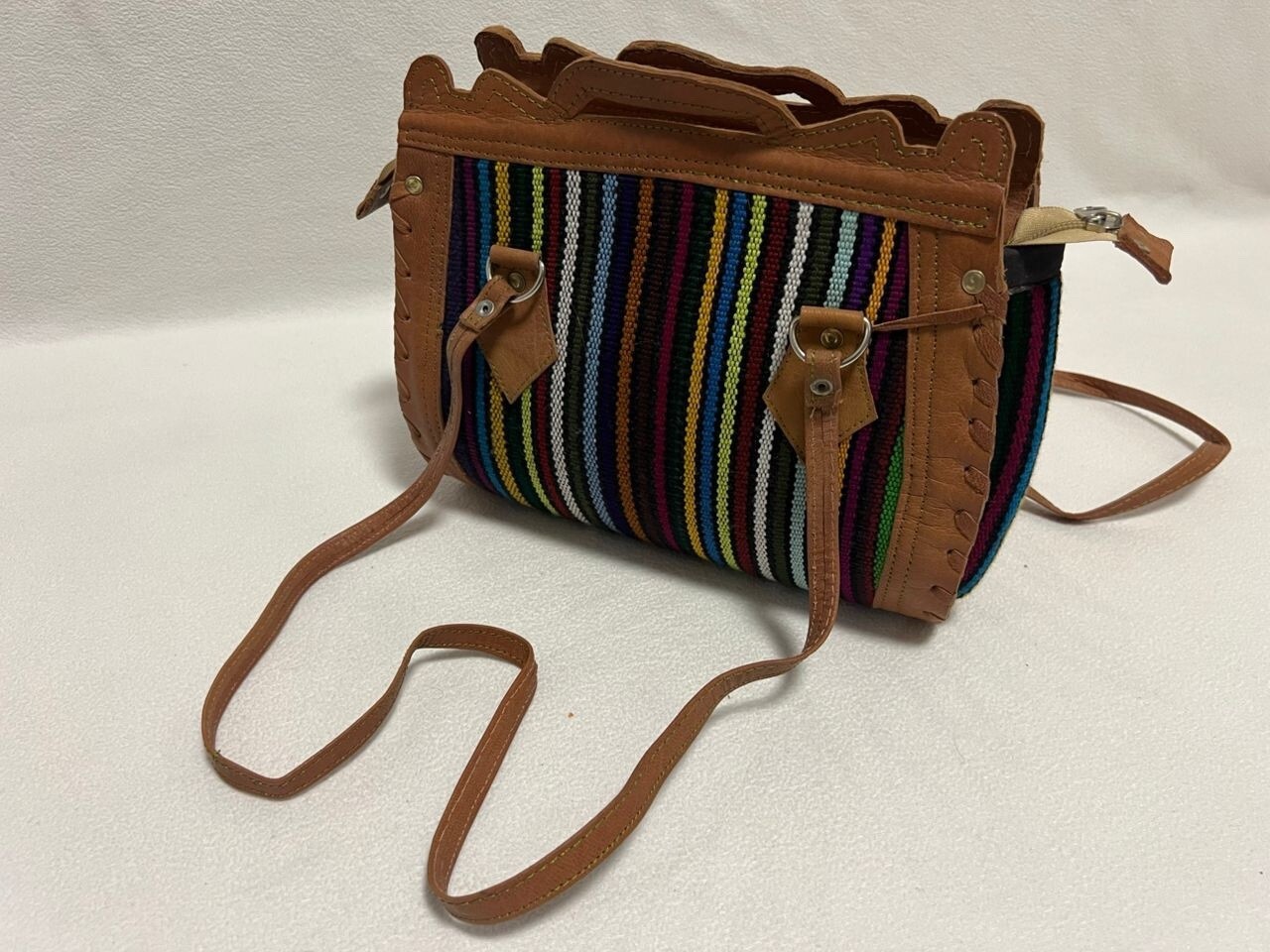 Moroccan leather Women Tote Bag with Suzani Rustic Boho style
