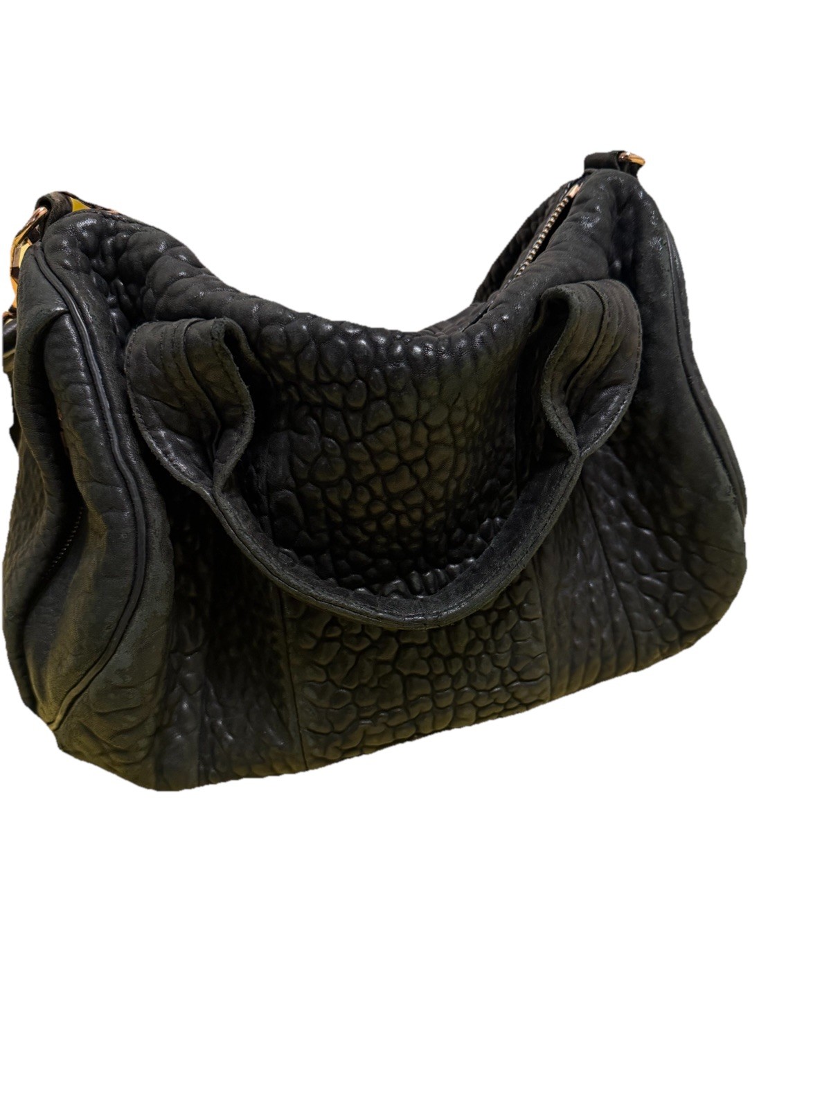 Alexander Wang Rocco Black Pebbled Studded Shoulder Bag Zip, Detachable Strap