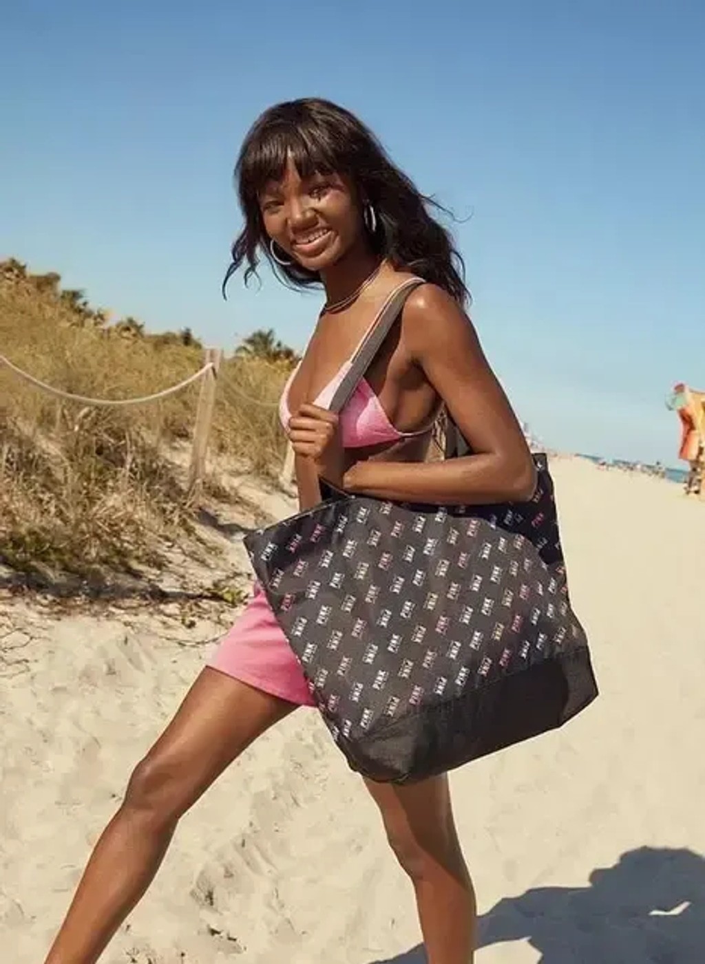 Victoria’s Secret PINK Weekender Oversized Tote Bag Black Multicolor Logo Print
