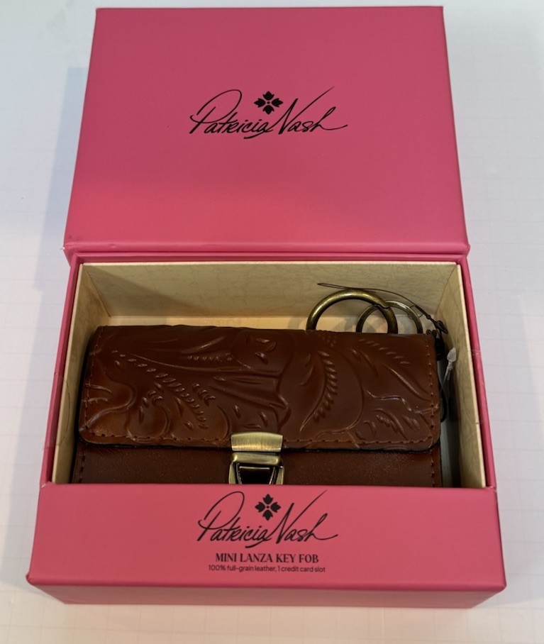 Patricia Nash Mini Tooled Lanza Leather Mini Wallet Key Fob Florence NIB