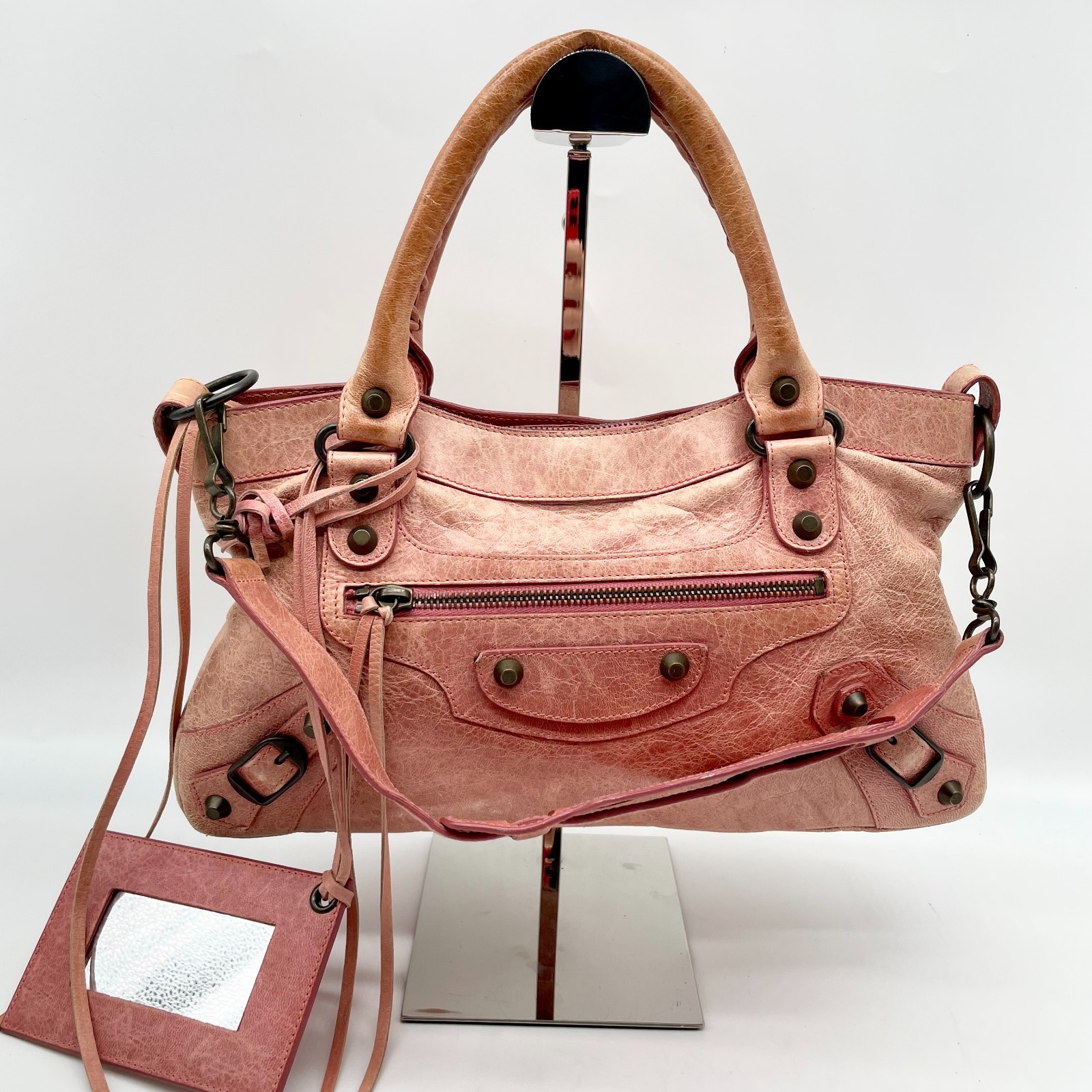 BALENCIAGA The First bag 2way Handbag Pink Leather 103208 Y2K Shoulder Bag Auth