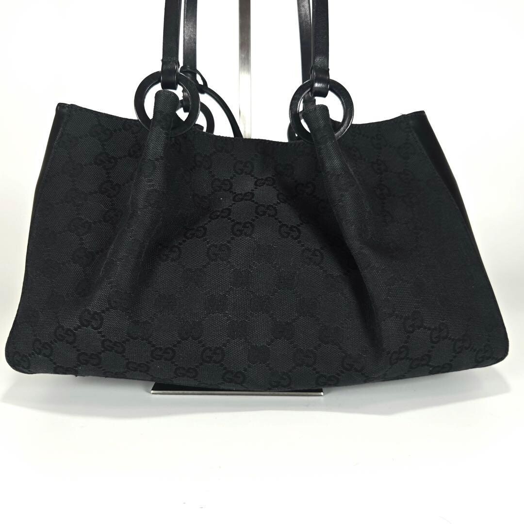 GUCCI Shoulder Tote bag GG canvas leather black Authentic From Japan