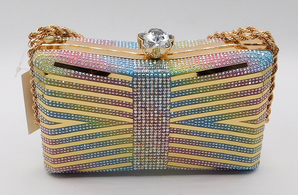 Vintage Crystal Rhinestone Evening Handbag Purse Clutch Party Wedding/MuiltiXH61
