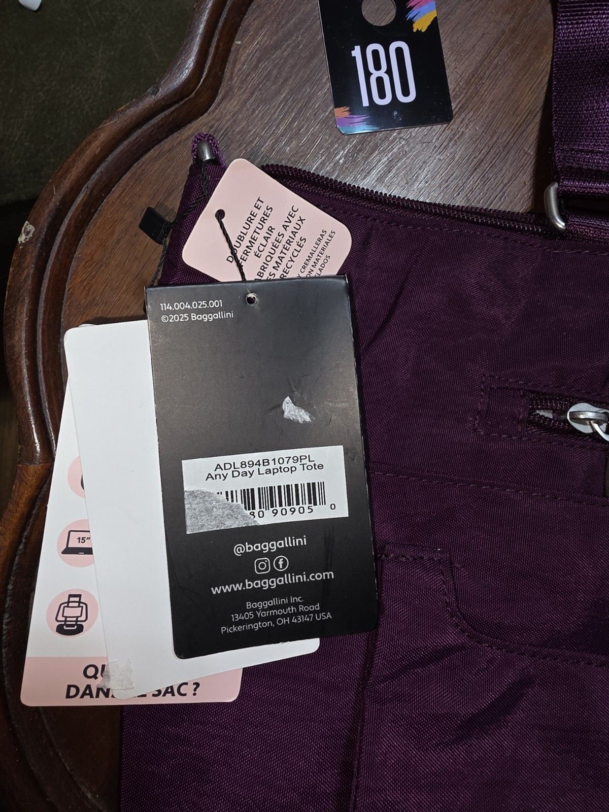 Baggallini Any Day Laptop Tote Purple NWT RFID Travel Work Bag Lightweight