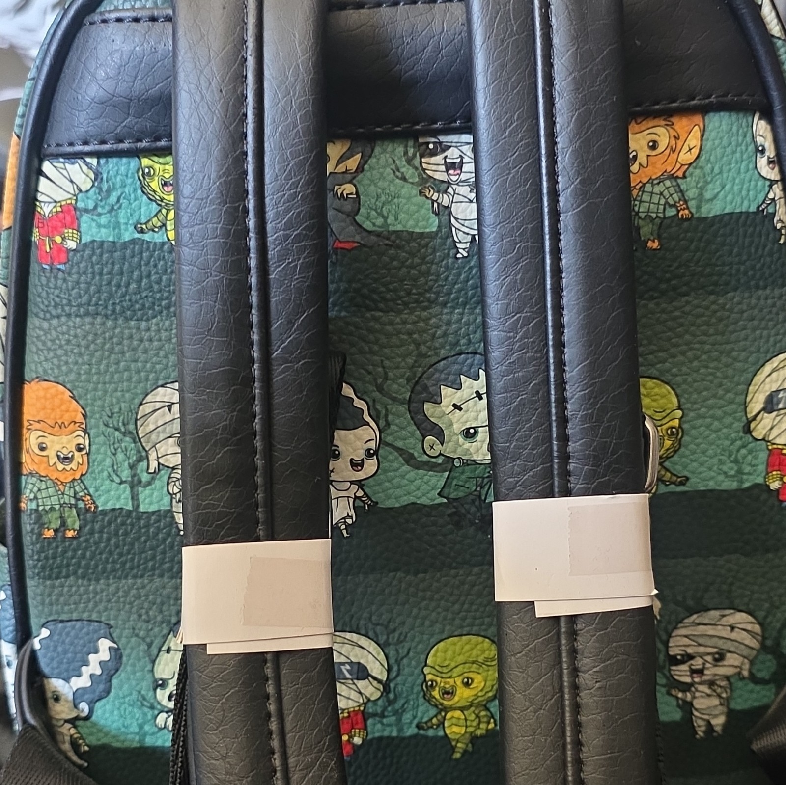 Loungefly Universal Monsters Chibi AOP Mini Backpack Green Zip Adjustable Lined