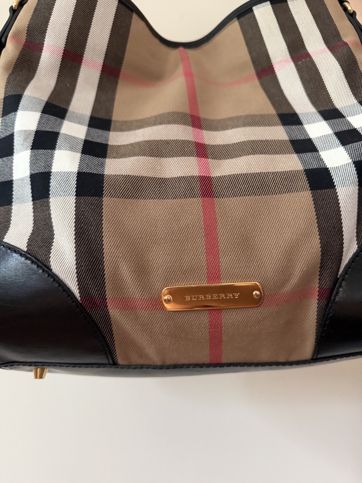 Burberry Black Leather House Check Derby Canterbury Tote/Gold Hardware/Leather