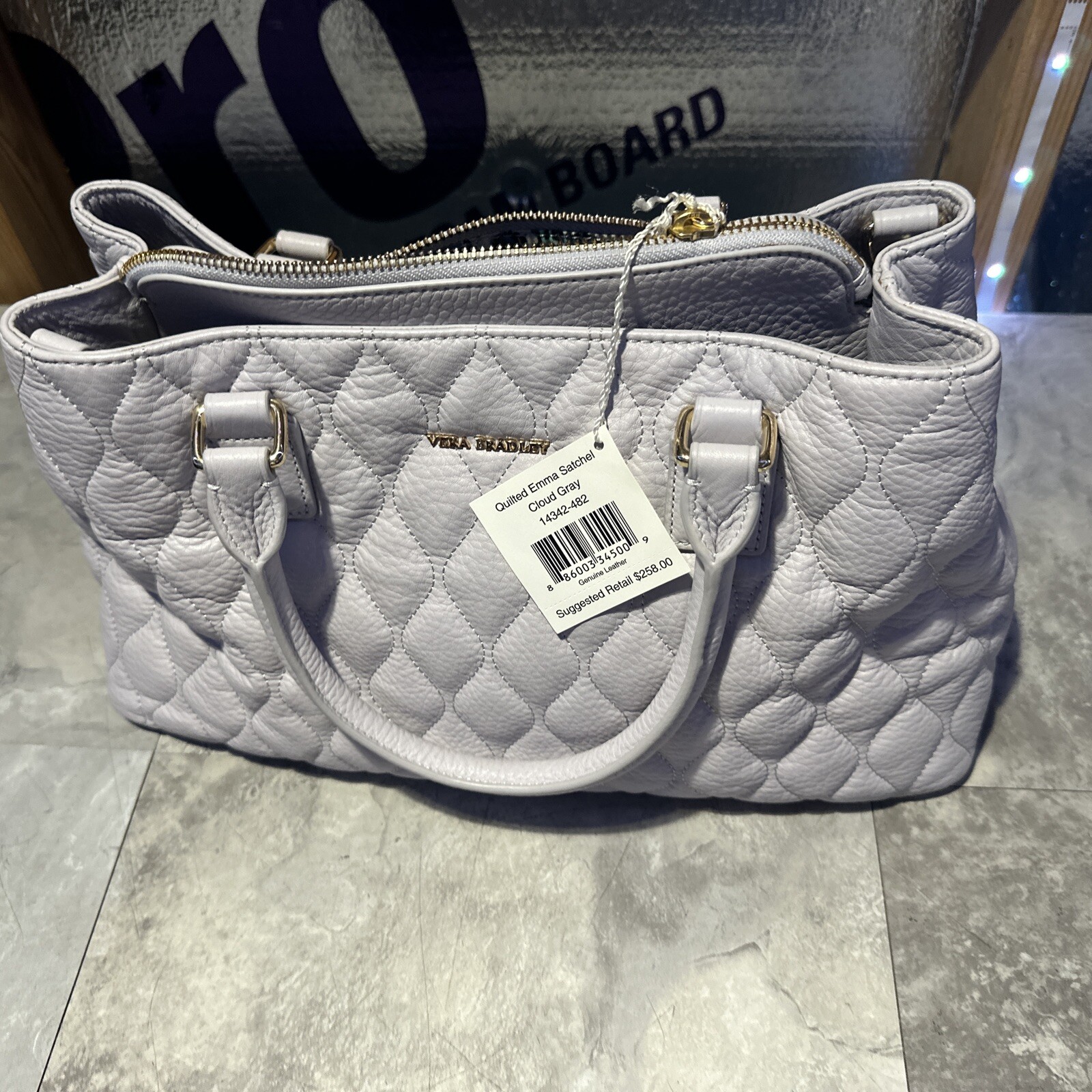Vera Bradley Quilted Emma Satchel Cloud Gray. Brand new, never used gift receipt