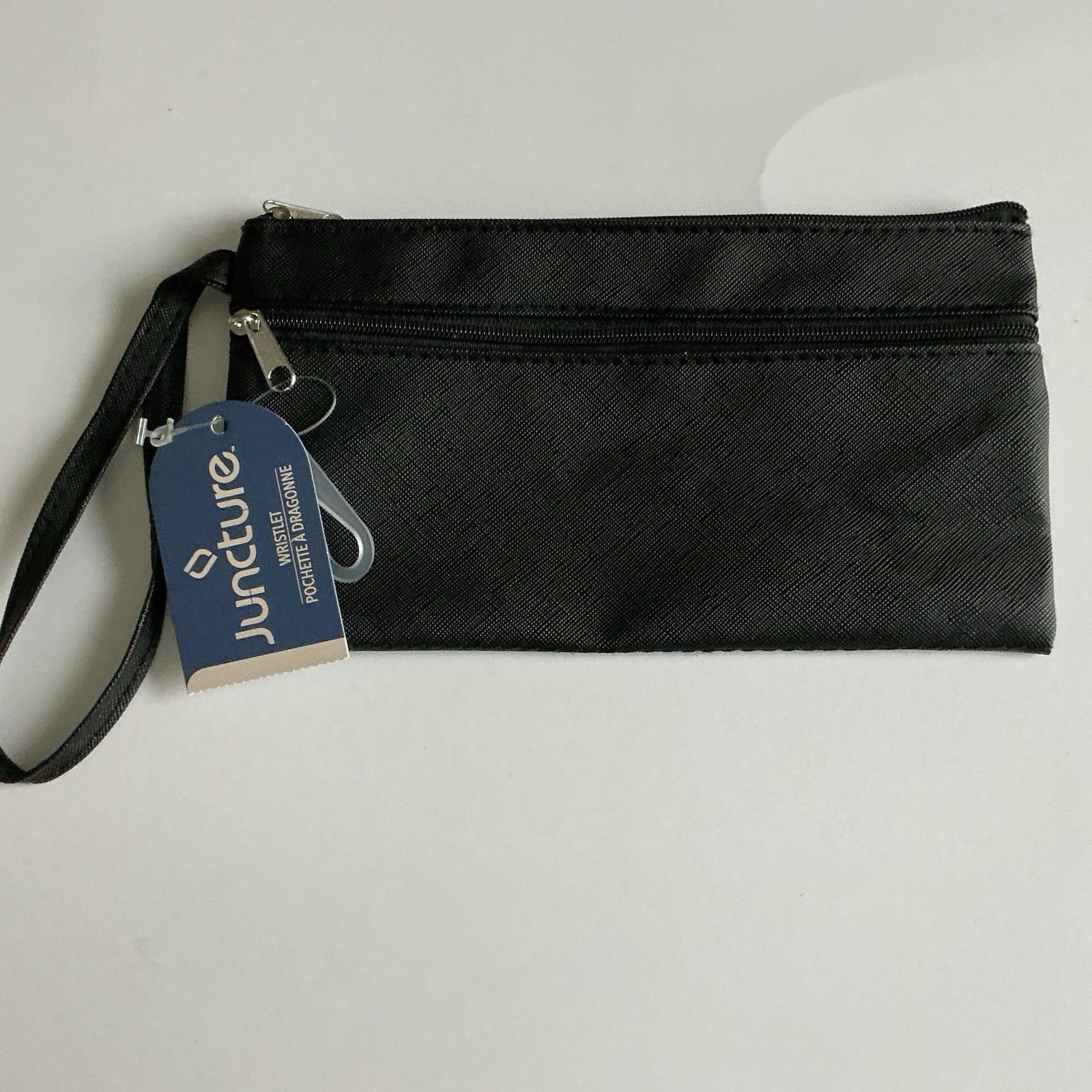 NEW With Tag Juncture Small 8×4 Black Zippered Wristlet for Makeup or Toiletries