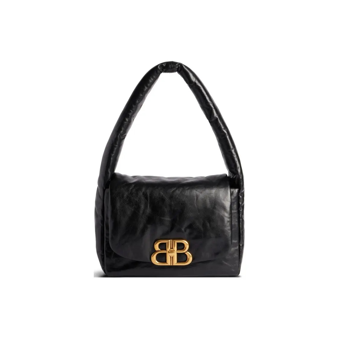 Balenciaga Monaco Calf Leather Shoulder Bag Women’s Black 9.8x4x6.6 in
