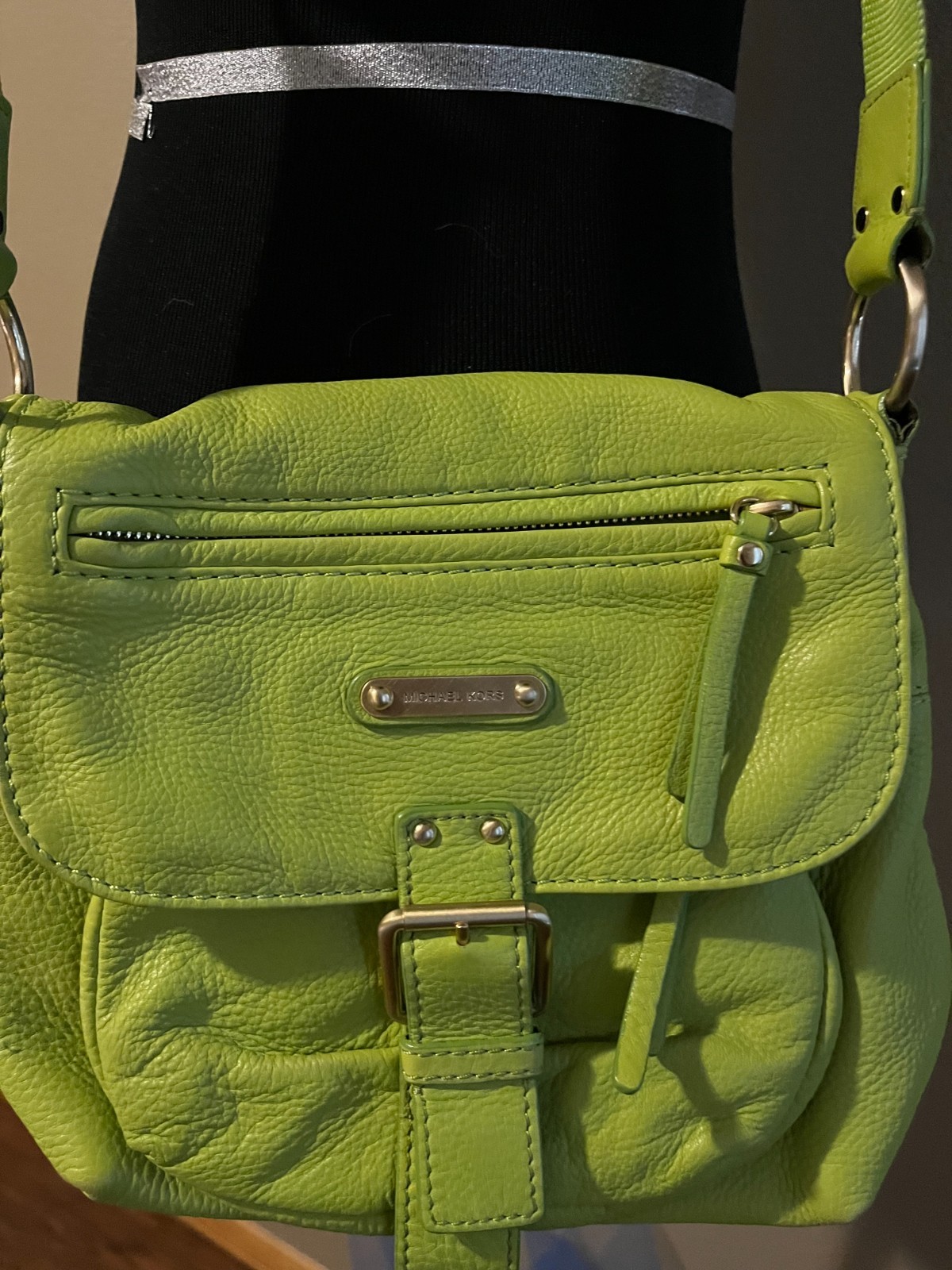 Michael Kors Green Leather Crossbody Shoulder Bag Purse Adjustable Strap