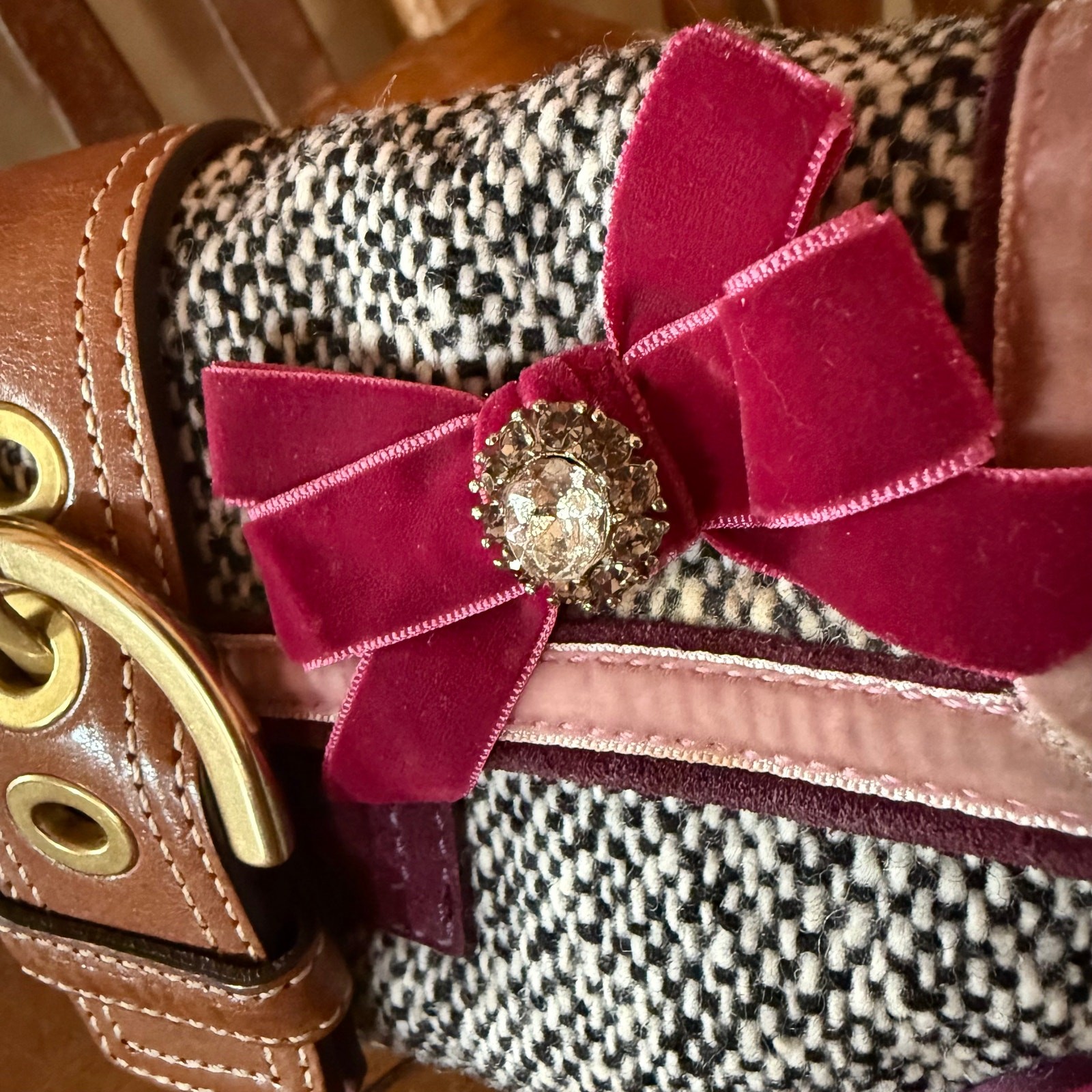 Vintage Coach Soho Tweed Demi Shoulder Bag Purple Suede Velvet Bow Y2K 8F01