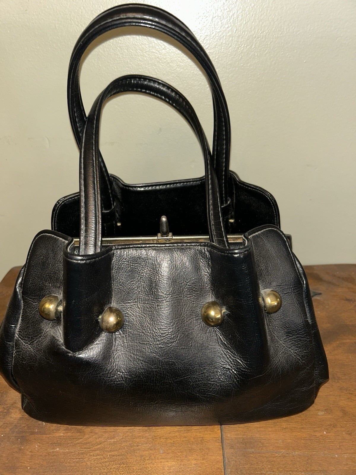 Black Frame Satchel Top Handle Kiss Lock Vintage See Description