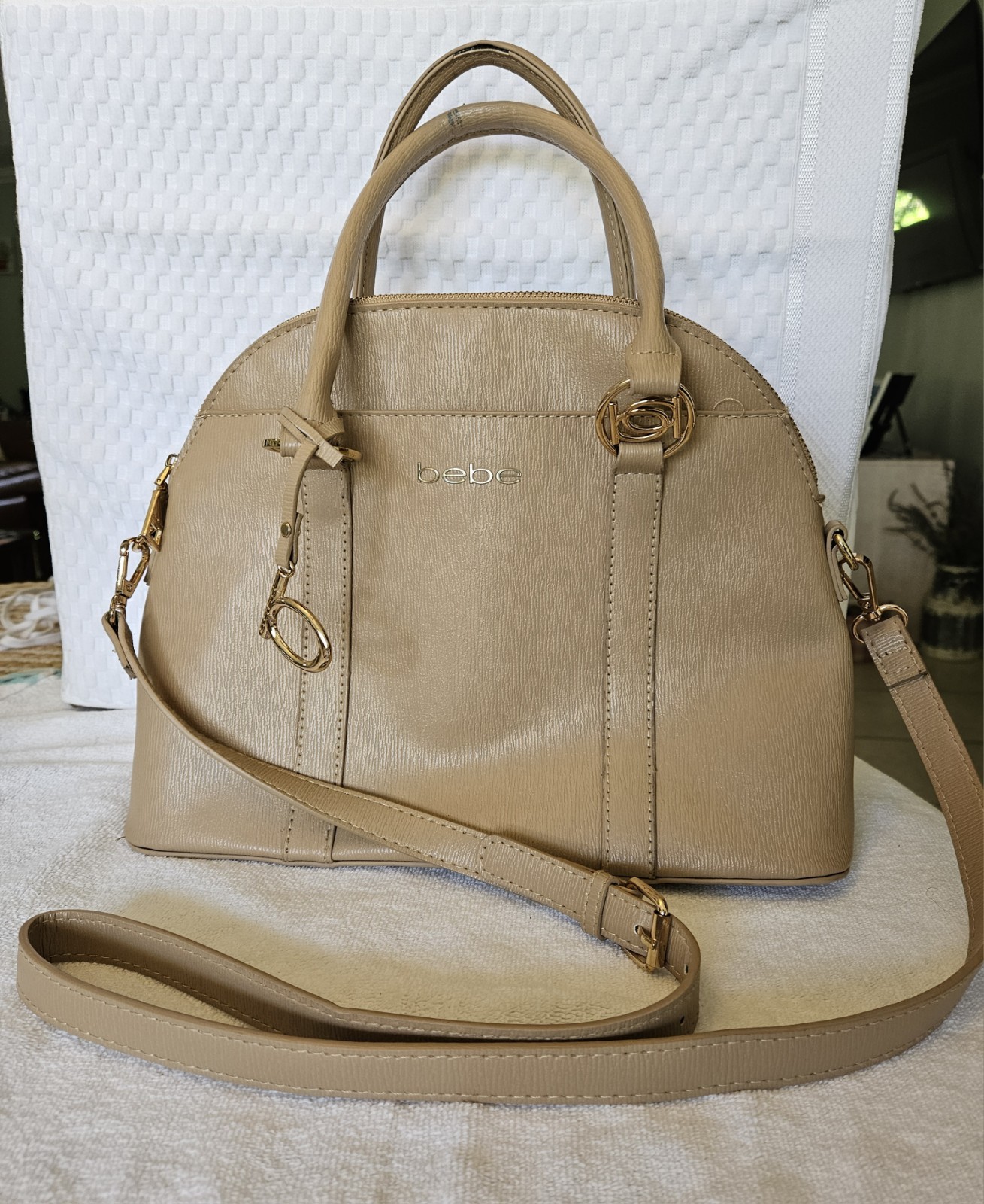 Bebe Handbag Purse Sarah Dome w/ Wallet Faux Leather Beige Color Options NWT
