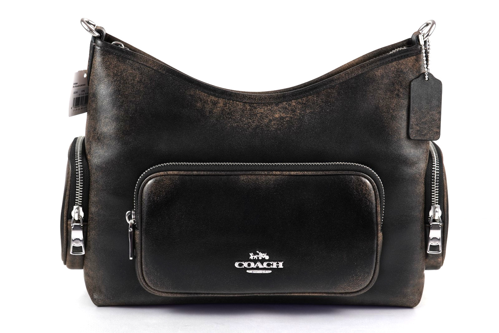 COACH Laurel Shoulder Bag with Pockets in Loved Leather CES84 SVPMZ Black Brown