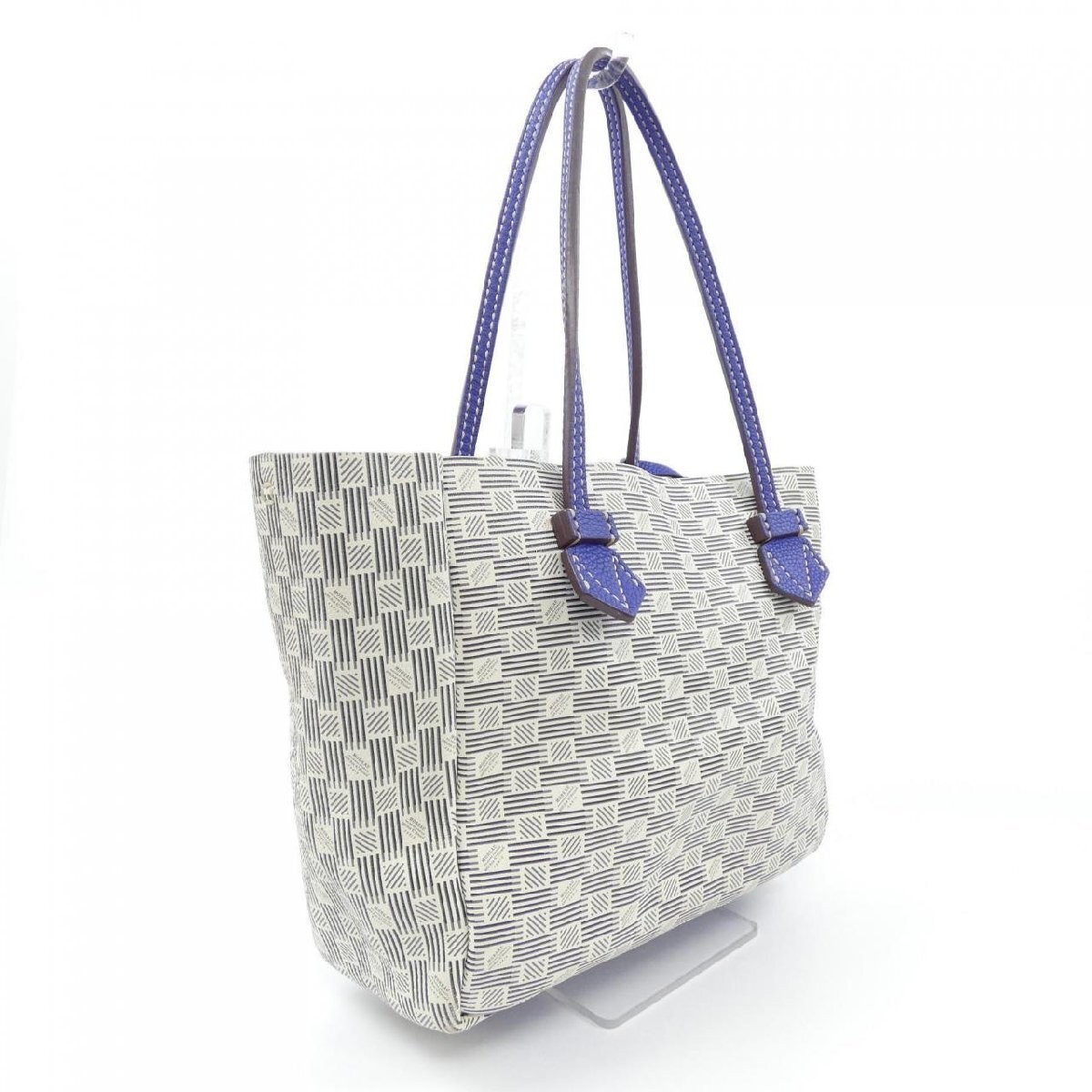 Moreau Paris Handbag Shoulder Bag Tote Beige Blue Leather Unisex France Made