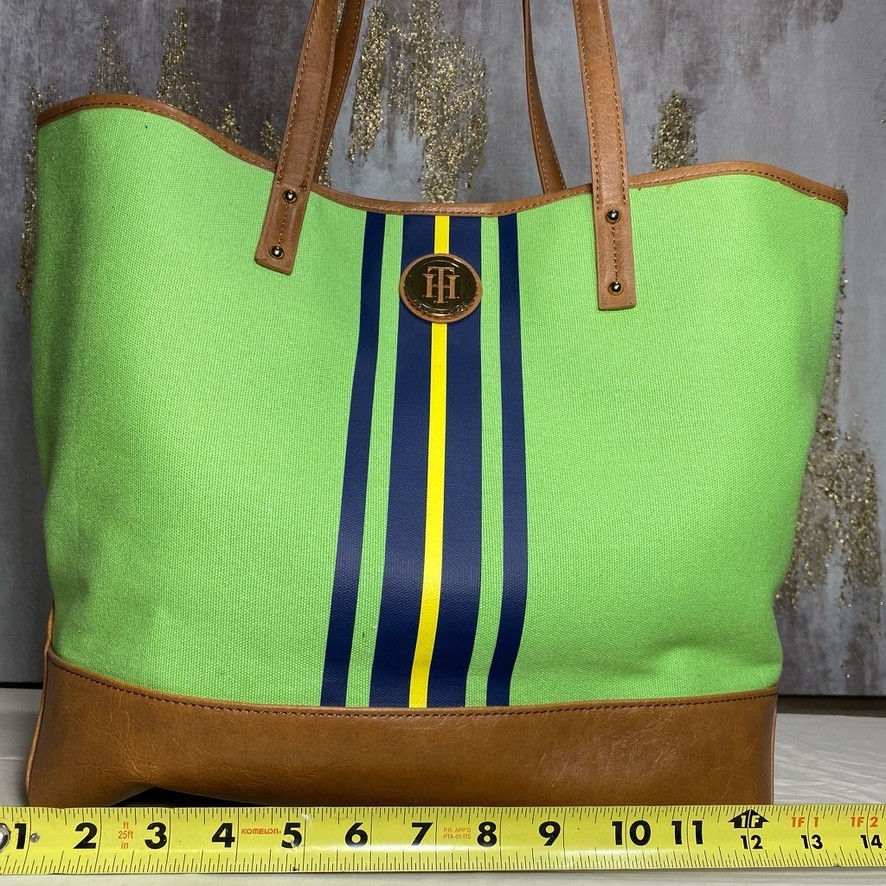 Tommy Hilfiger Lime Green and Tan Essential Tote