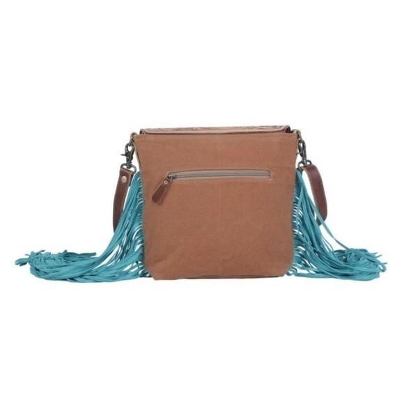 Myra Bag Fringe Tooled Leather Handbag Western Boho Floral Turquoise Crossbody
