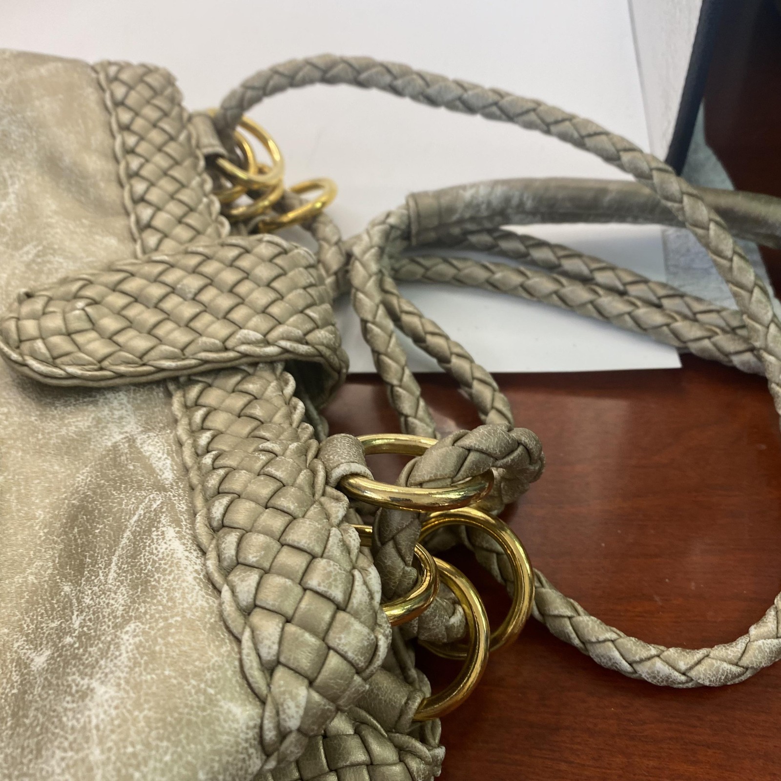 Vintage Warren Reed Shoulder Bag Womens Small Gold Faux Leather Braided Strap
