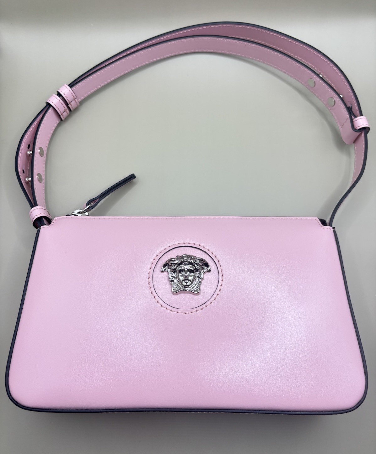 Versace La Medusa Shoulder Bag Calf Leather Purse Pink Authentic $1300