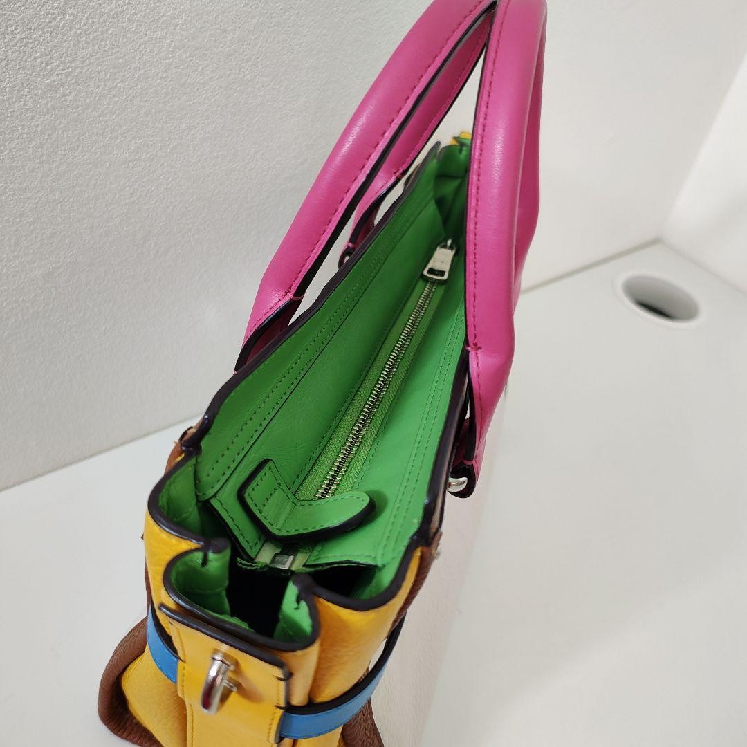 COACH Rainbow Leather 2-Way Tote Bag Shoulder Strap, Size 27.5cm Authentic