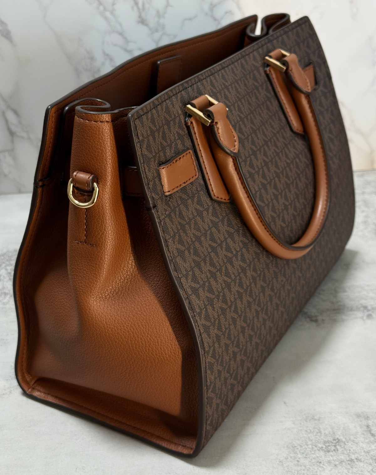 NWT Michael Kors Hamilton Medium Logo Satchel Handbag, Brown, NEW with TAGS