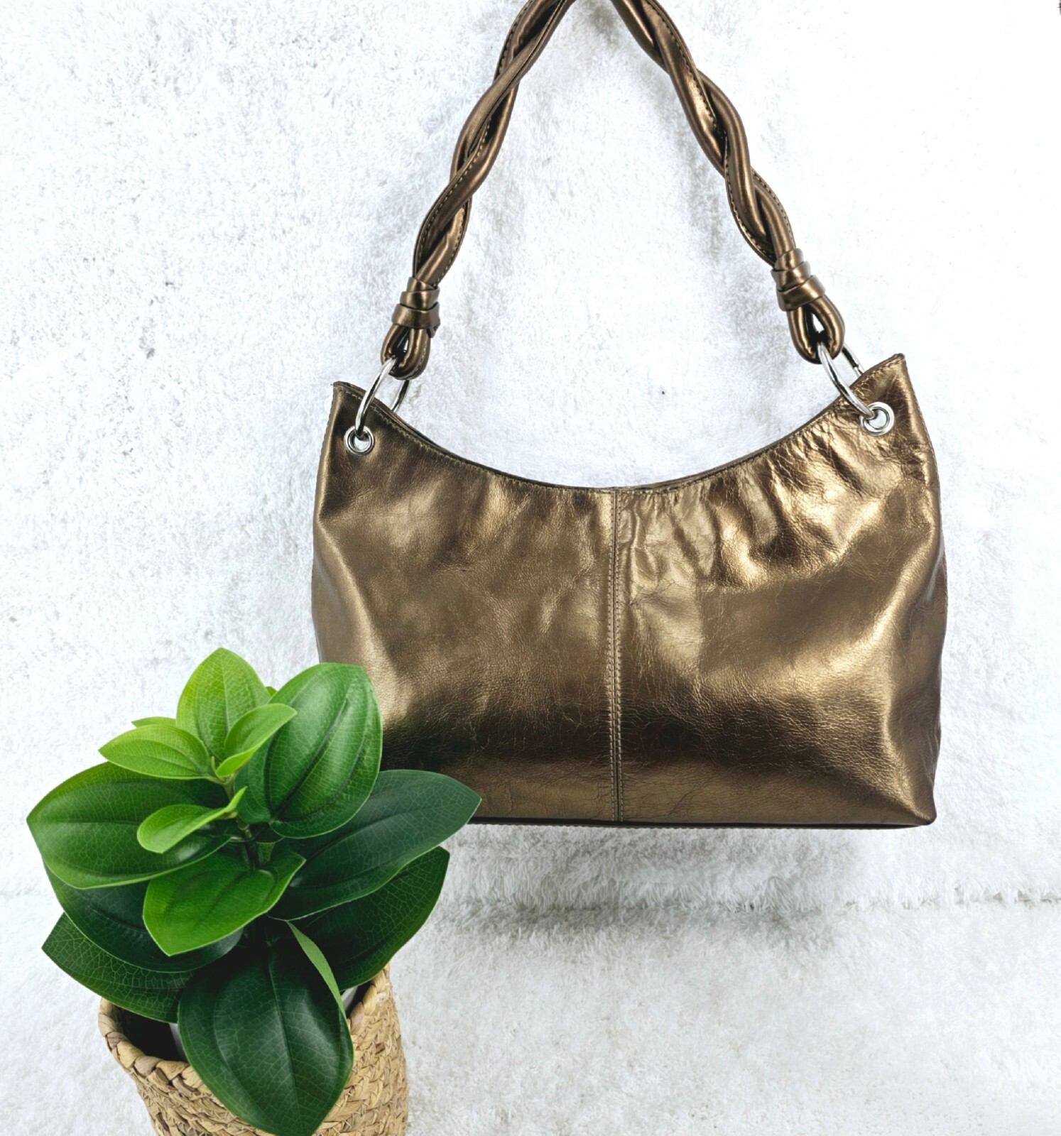 Dark Antique Gold Smooth Leather Shoulder Bag