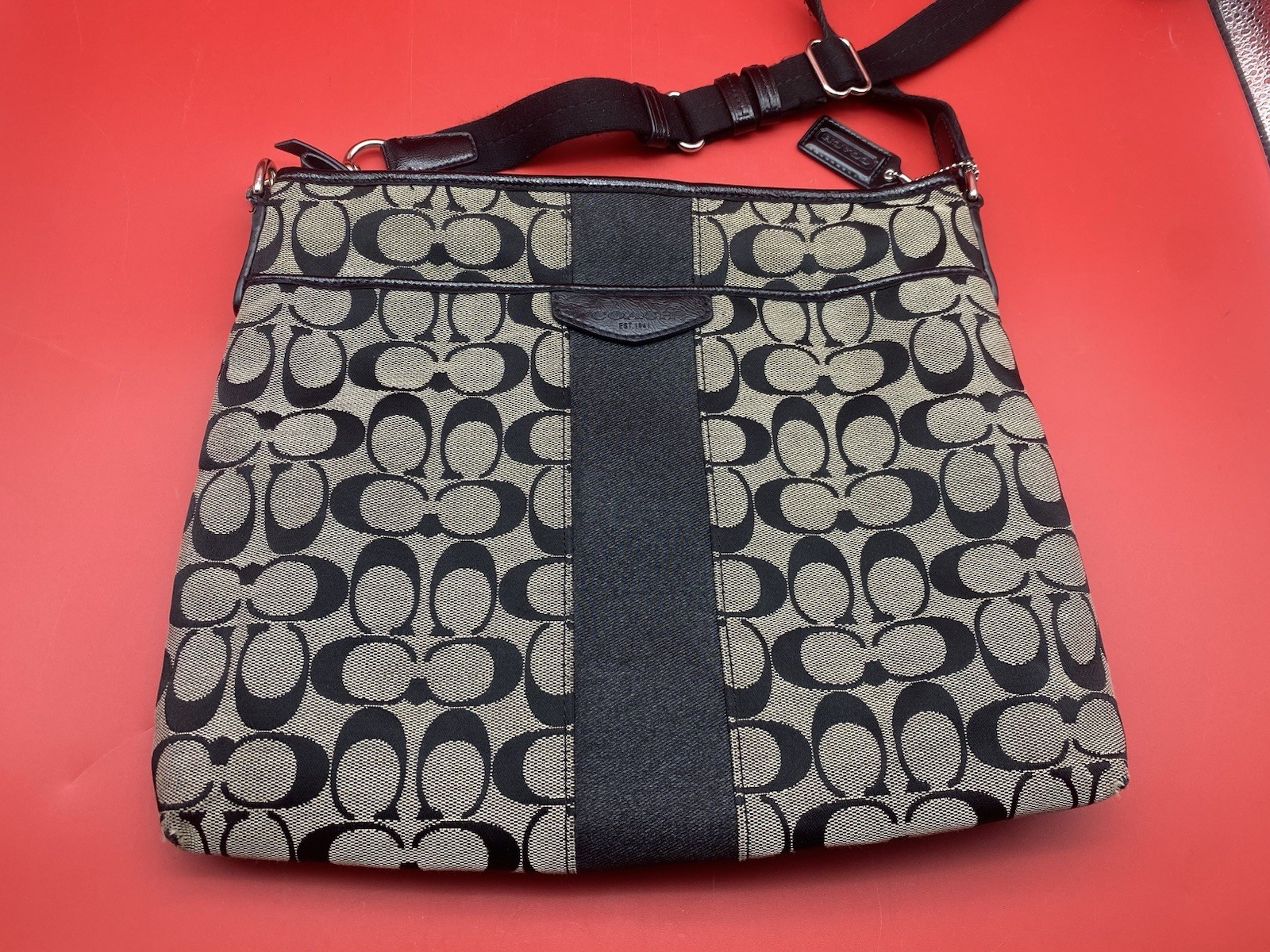 Coach Signature Canvas Crossbody File Bag Black-Gray 2013