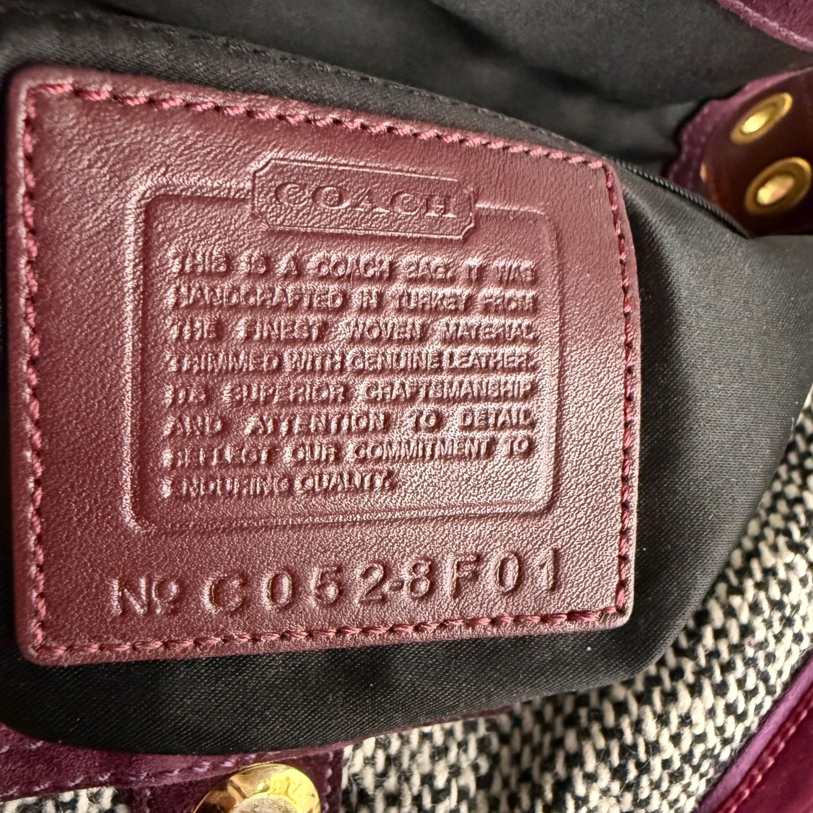 Vintage Coach Soho Tweed Demi Shoulder Bag Purple Suede Velvet Bow Y2K 8F01