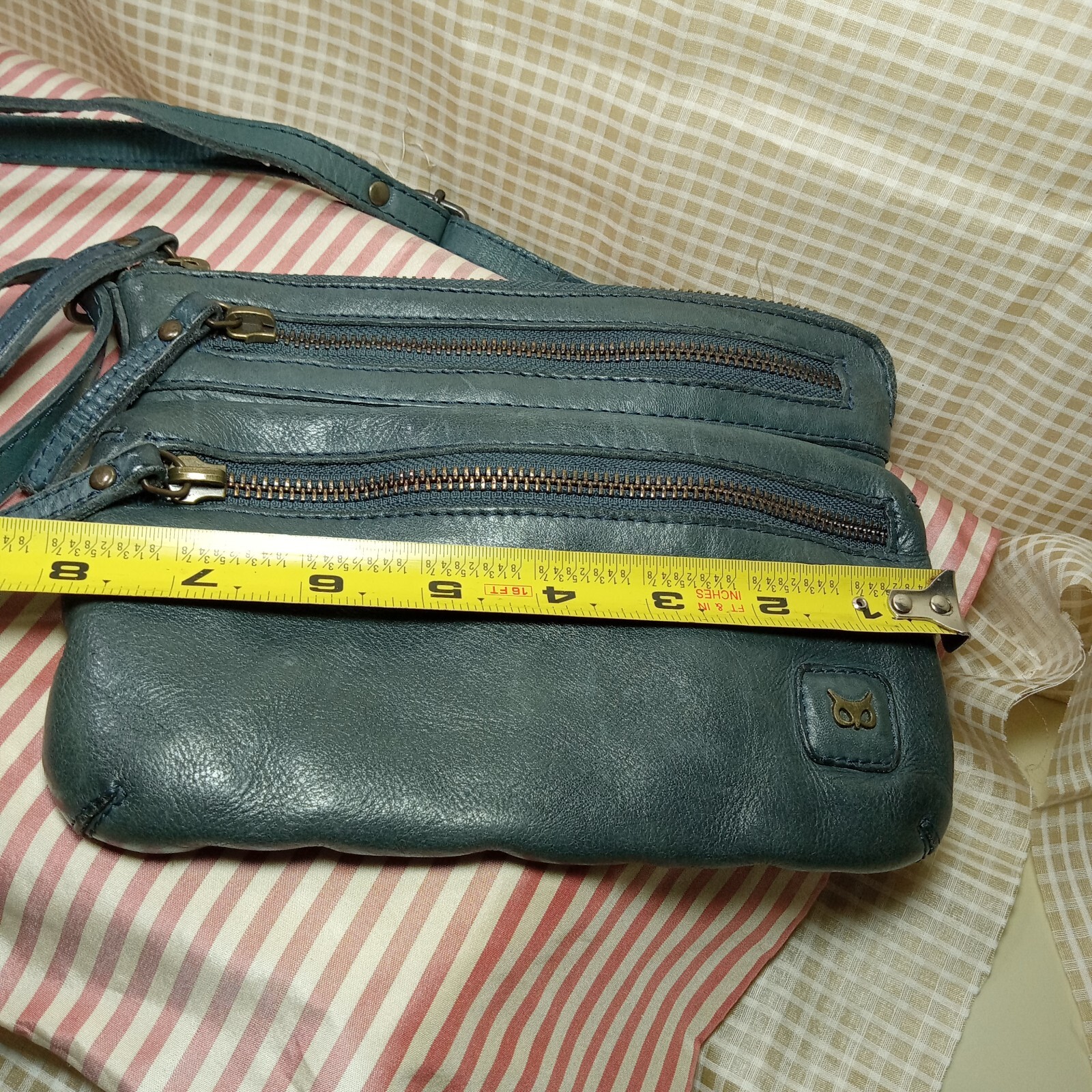 *Wise Owl* PURSE CROSSBODY LEATHER Slate Blue , Adustable & Detachable 8″ X 6″