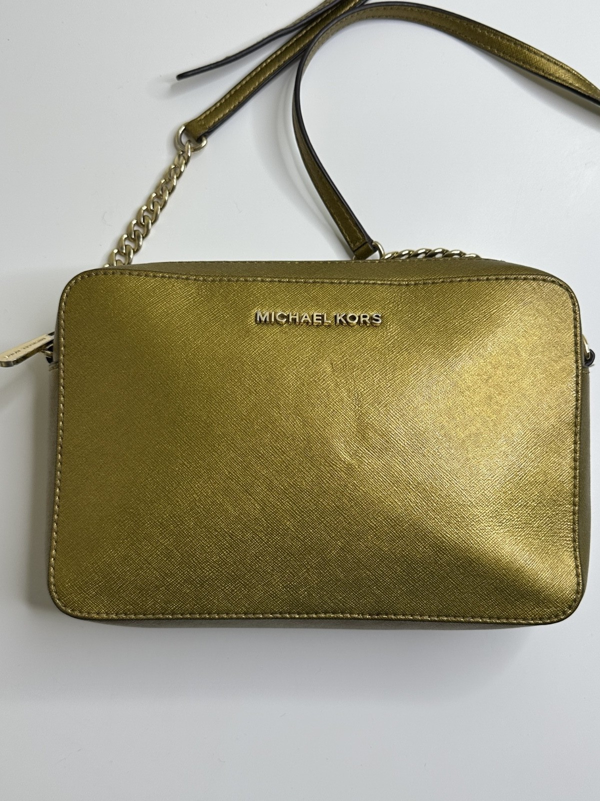 Michael Kors Jet Set Old Gold Crossbody purse Chain Metallic