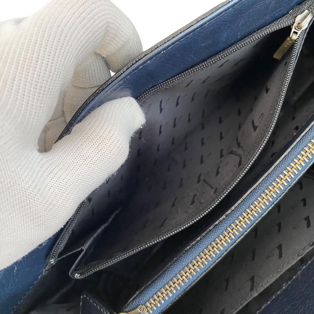 Tsuchiya Kaban Leather Turnlock Tote Bag Navy Japan