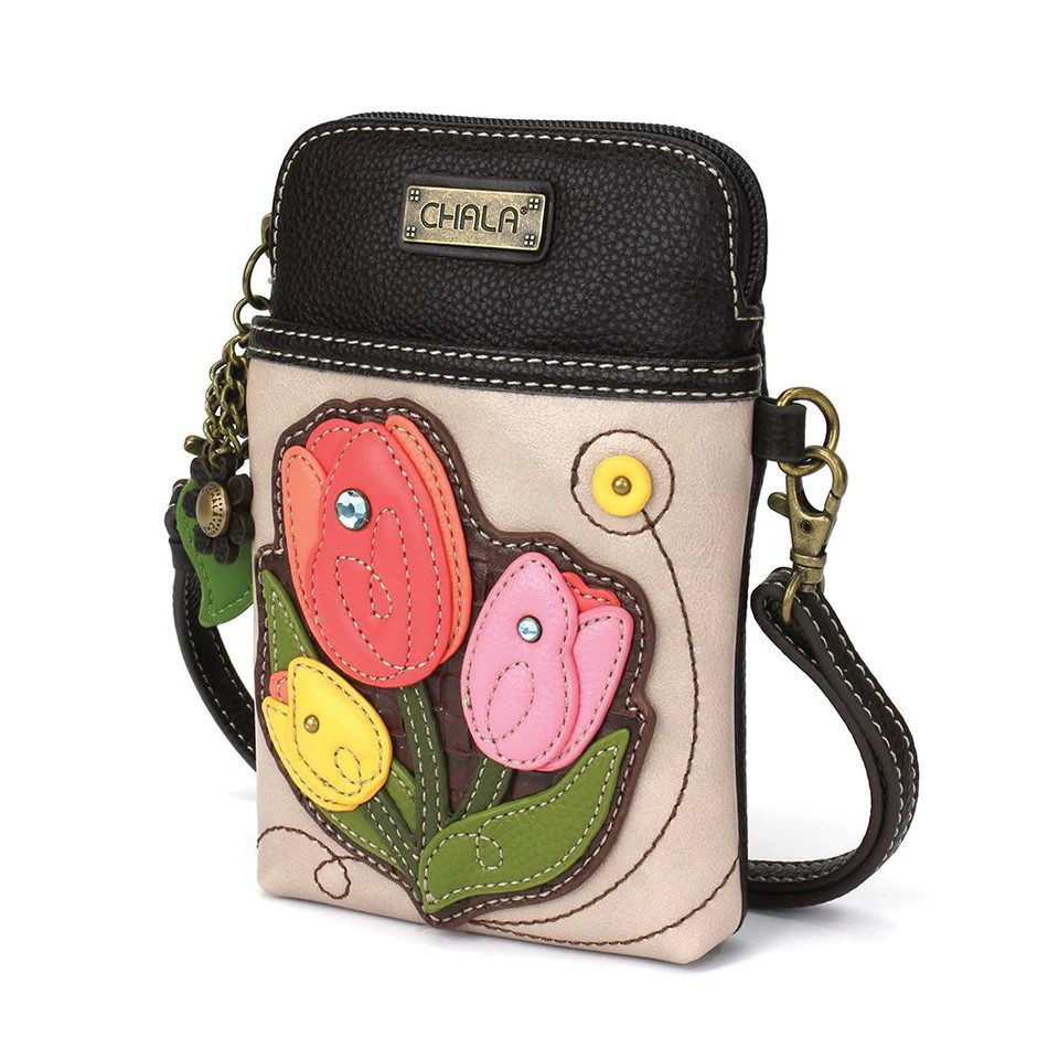 TULIP FLOWER CELLPHONE CROSSBODY PURSE IVORY CHALA